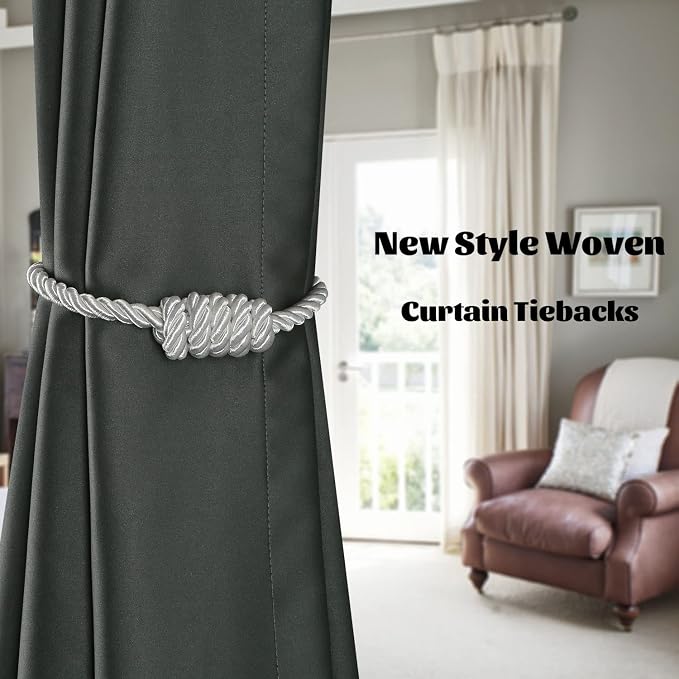 BEL AVENIR Magnetic Curtain Tiebacks, Decorative Drapery Holdbacks Modern Woven - Image 6