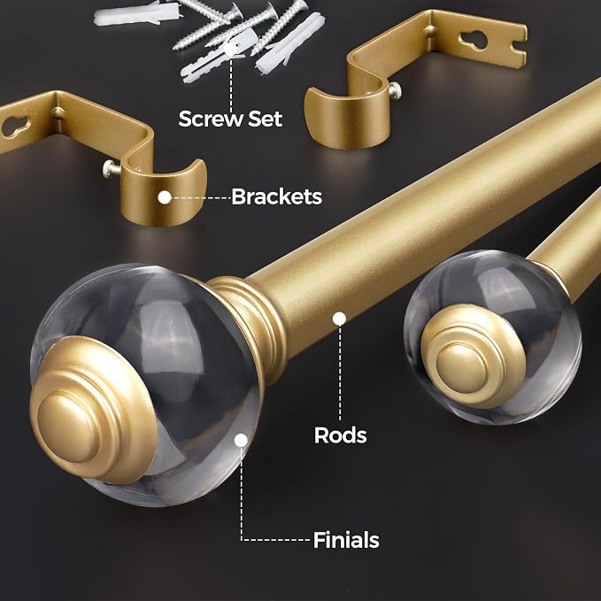 Gold Curtain Rods for Windows 66 to 120, USFOOK 7/8 Inch Telescoping Splicing - Image 7