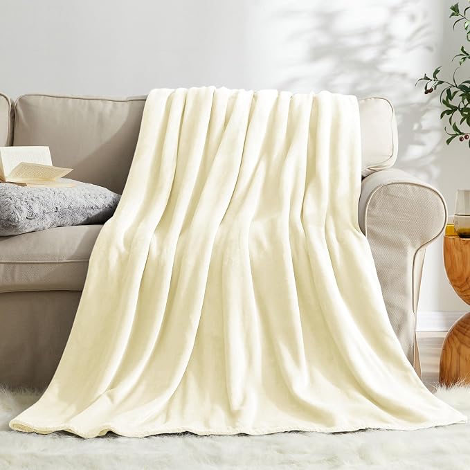 KMUSET Cream Fleece Blanket Twin Size - Image 6