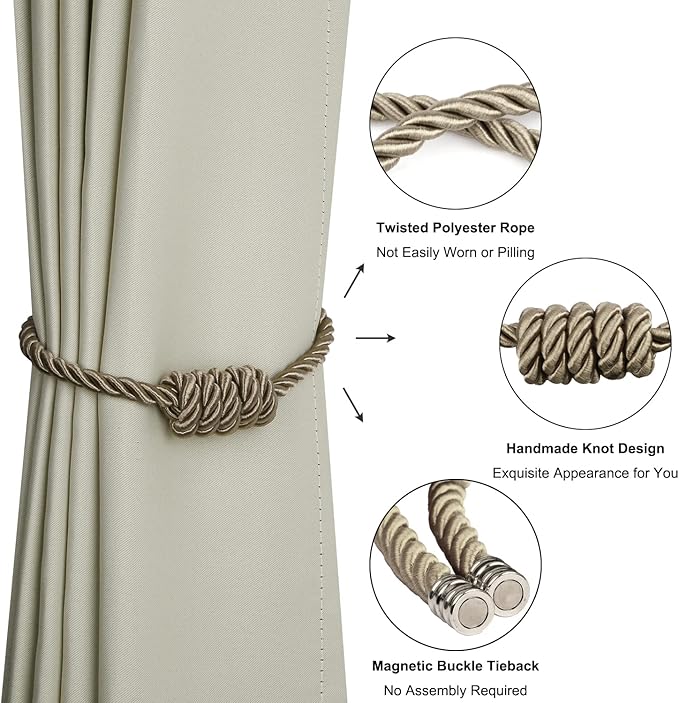 BEL AVENIR Magnetic Curtain Tiebacks, Decorative Drapery Holdbacks Modern Woven - Image 4