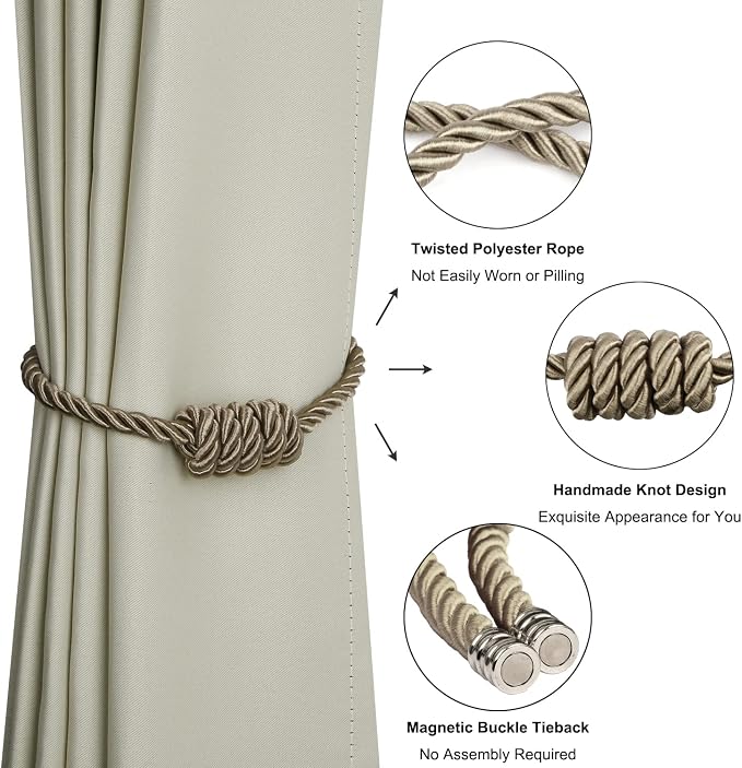 BEL AVENIR Magnetic Curtain Tiebacks, Decorative Drapery Holdbacks Modern Woven - Image 4