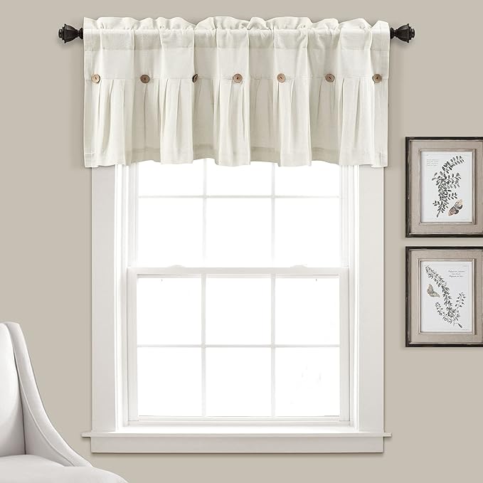 Lush Decor Linen Button Farmhouse Valance Curtians 84"W x 18"L Off White by LushDecor