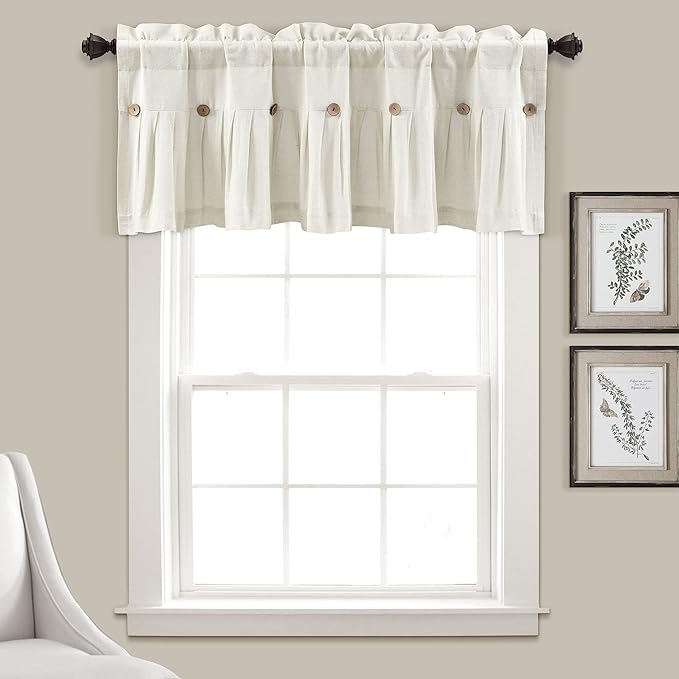 Lush Decor Linen Button Farmhouse Valance Curtians 52"W x 18"L Off White by LushDecor