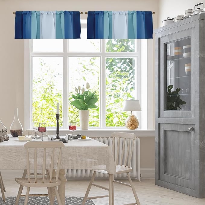 Emvency 2 Pack Valances Window Treatments, Striped Blue Coastal Nautical Modern - Image 2