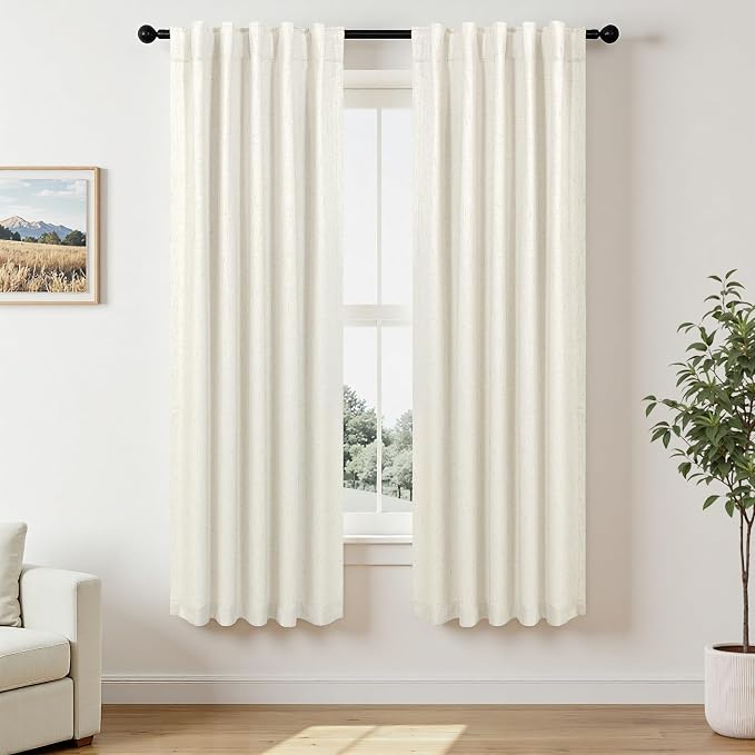 Pitalk Natural Cream Linen Blackout Curtains 64 Inch Length 2 Panels by Pitalk