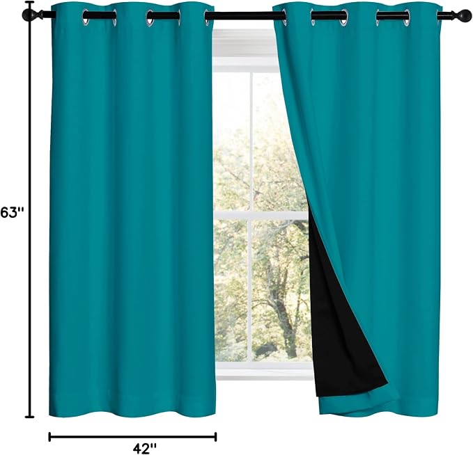 NICETOWN Peacock Teal 100% Blackout Lined Curtains, 2 Thick Layers Completely - Image 8
