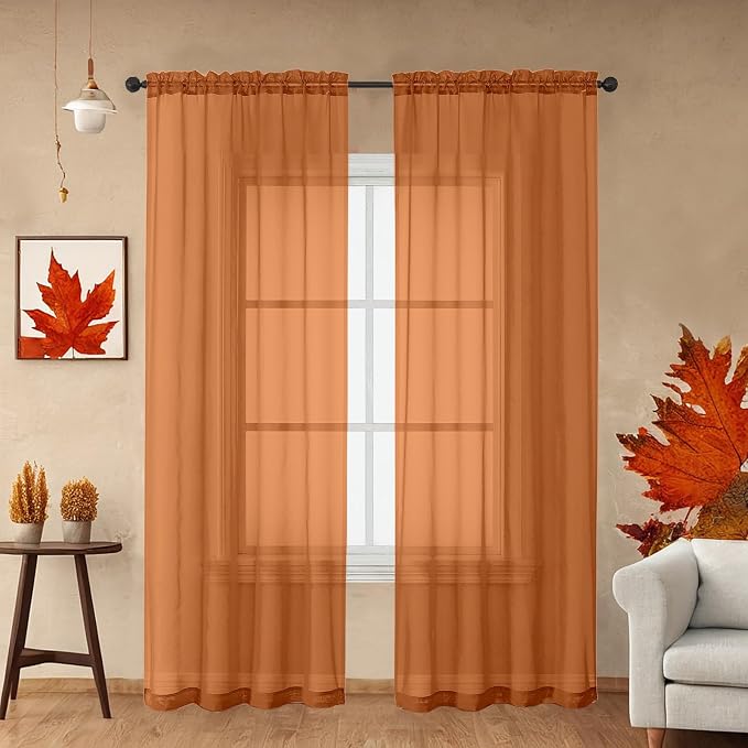OWENIE Sheer Curtains 63 inch Length 2 Panels Set, Rod Pocket Voile Fimly Sheer by OWENIE