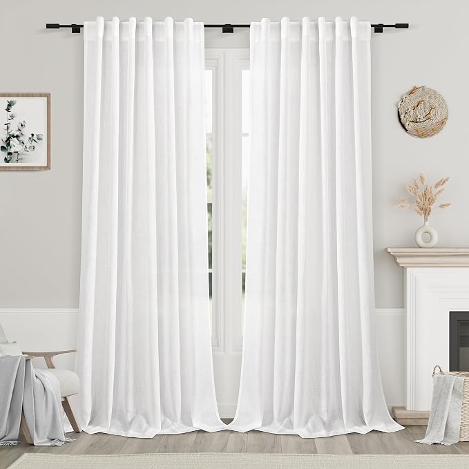 Nanspring White Linen Curtains 90 Inches Long by Nanspring
