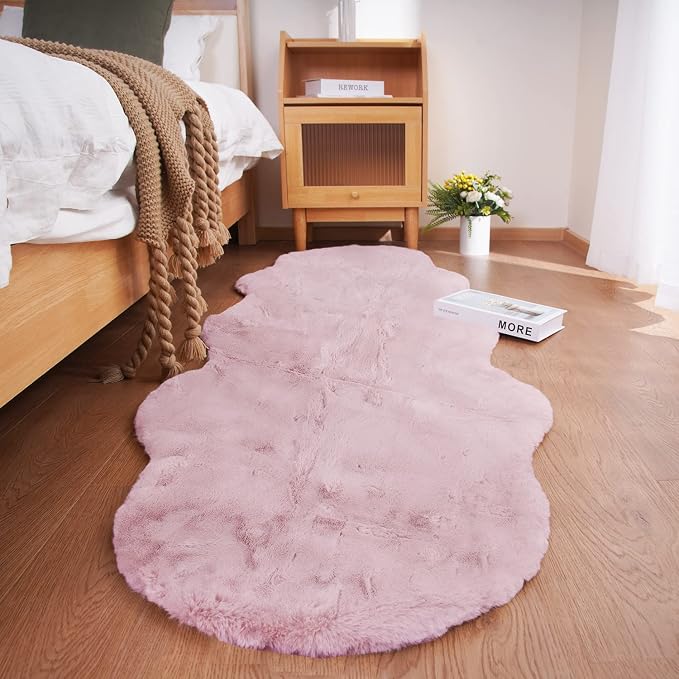 Ghouse Soft Faux Sheepskin Fur Rug 2x6 Pink Fluffy Bedside Rugs Plush Rug Shag by Ghouse