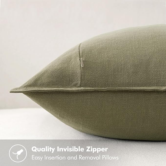 MIULEE Decorative Linen Lumbar Pillow Covers 12x20 Inch Light Olive Green | - Image 3