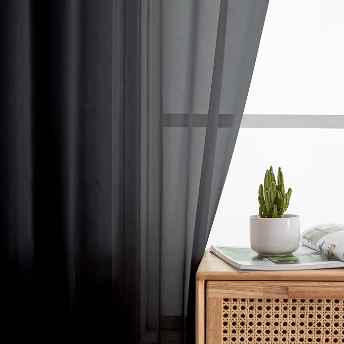 Aiyufeng 2 Panels Solid Color Semi Transparent Sheer 84" Length Window Curtains - Image 6