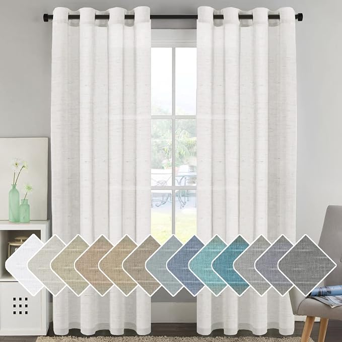H.VERSAILTEX White Linen Curtains 96 inches Long Natural Linen Blended by HVERSAILTEX
