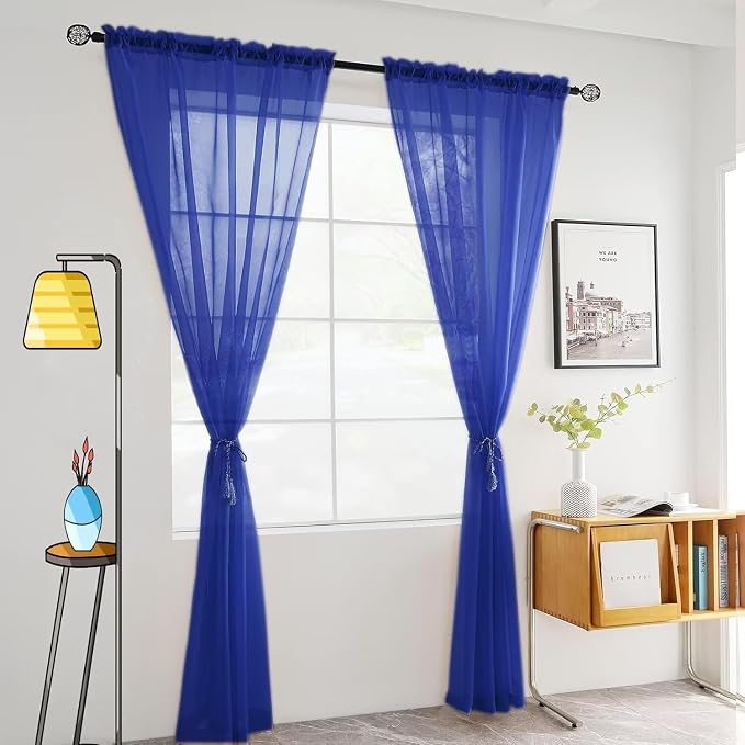 SpaceDresser Basic Rod Pocket Sheer Voile Window Curtain Panels Sapphire 1 Pair - Image 2