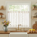 jinchan Belrose Linen Floral Kitchen Curtains 24 inch Length Embroidered by JINCHAN