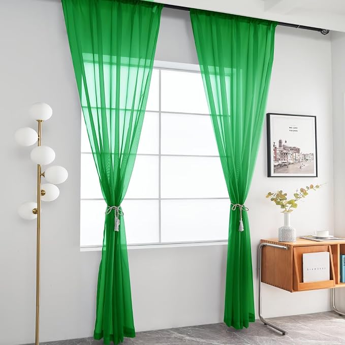 youleyar Solid Sheer Rod Pocket Curtain Voile Draperies 2 Panels White Beige - Image 3