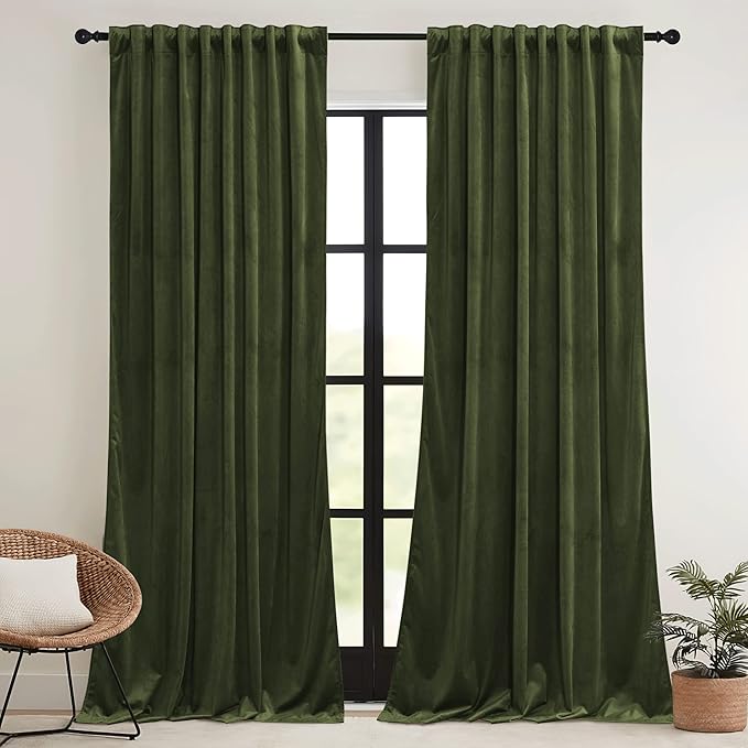 RYB HOME Olive Green Velvet Curtains by RYBHOME
