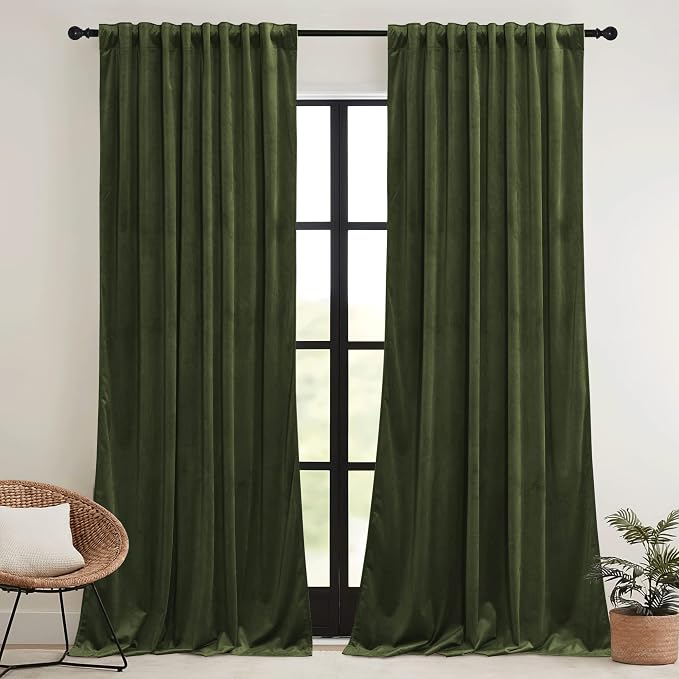 RYB HOME Olive Green Velvet Curtains by RYBHOME