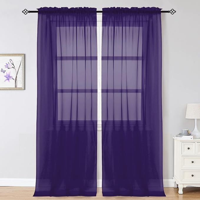 OWENIE Purple Sheer Curtains 96 Inch Length, Elegant Sheer Curtains by OWENIE