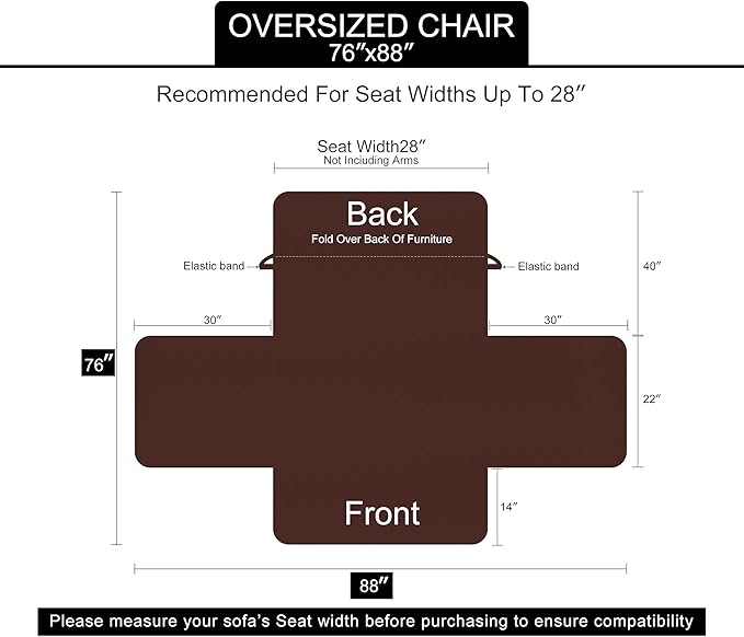 U-NICE HOME Reversible Oversized 28''Chair Covers, Khaki/Light Grey | Armchair - Image 6