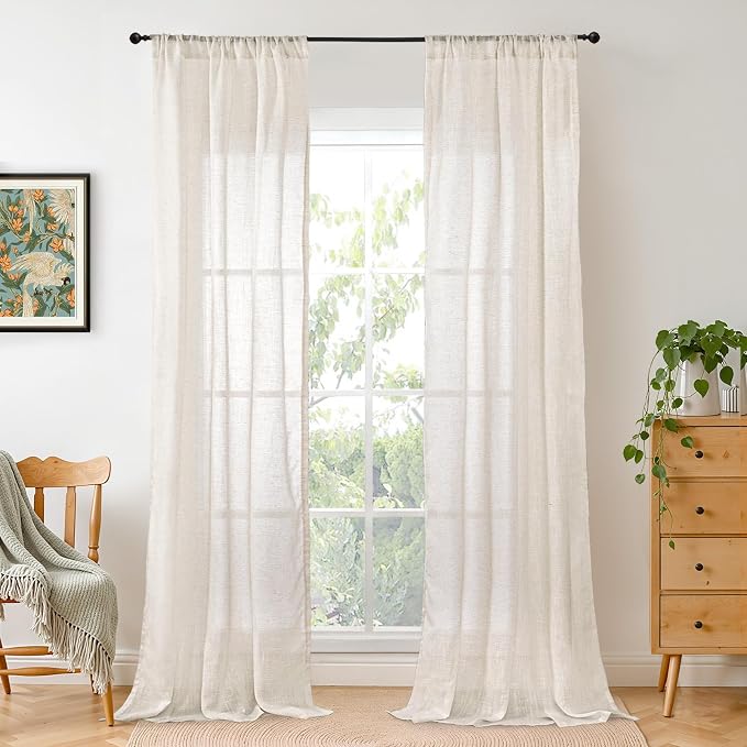 BGment Oatmeal Linen Curtains for Living Room 84 Inch Length, Semi Sheer by BGment