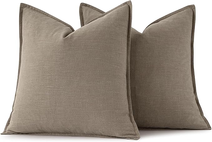 MIULEE Decorative Linen Euro Sham Pillow Covers 24x24 Inch Tan TaupeBoho - Image 7