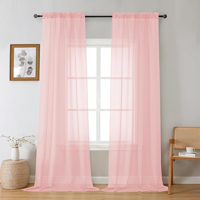 Gwine Blush Pink Sheer Curtains 96 Inches Long 2 Panels, Elegant Window by Gwine