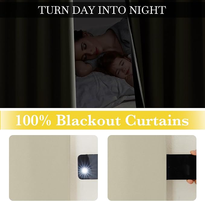 NICETOWN 100% Blackout Muted Beige Curtains 84 inches Long, Grommet Energy - Image 5
