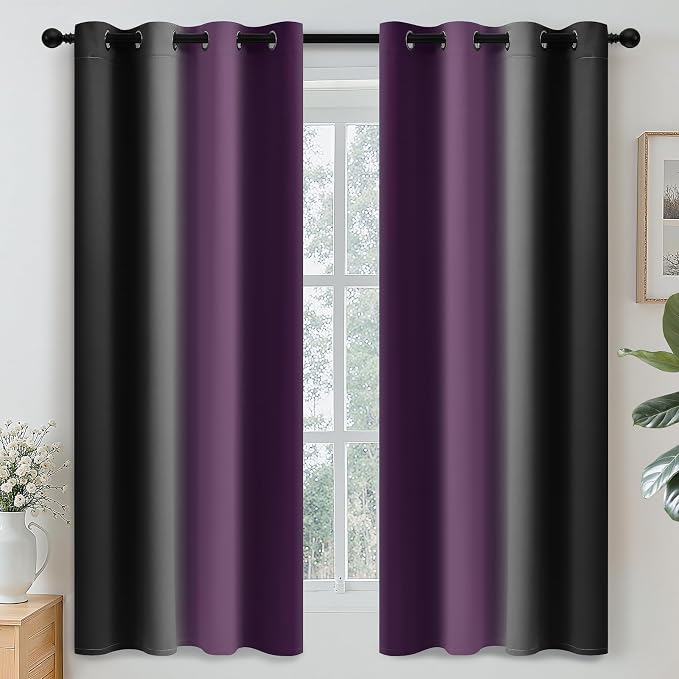 Yakamok Blackout Ombre Purple and Black Curtains - Image 2