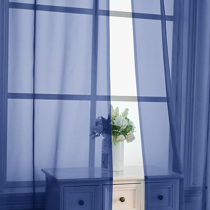 OVZME Royal Blue Sheer Curtains 84 Inches Long 2 Panels - Image 5