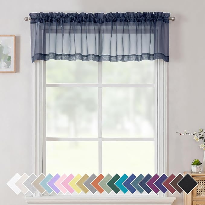 Aiyufeng 2 Panels Navy Blue Sheer Valance 14 Inches Long, Short Sheer Curtain by Aiyufeng