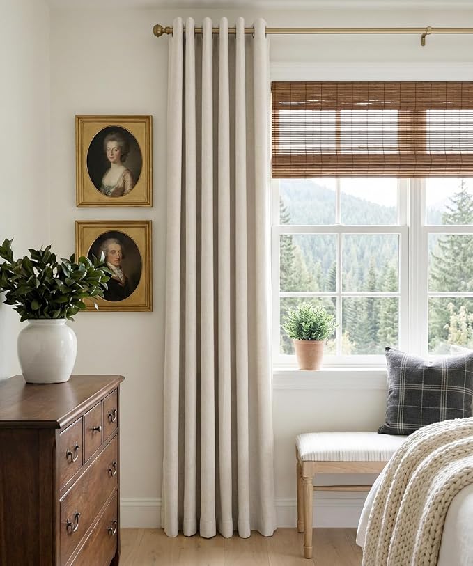 100% Blackout Curtains 63 Inch Length Linen Textured Blackout Curtains - Image 2