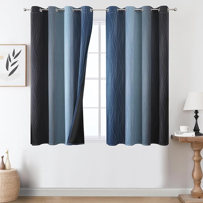 Estelar Textiler Navy Blue and Black Ombre Blackout Curtains 54 Inch Length by ESTELARTEXTILER