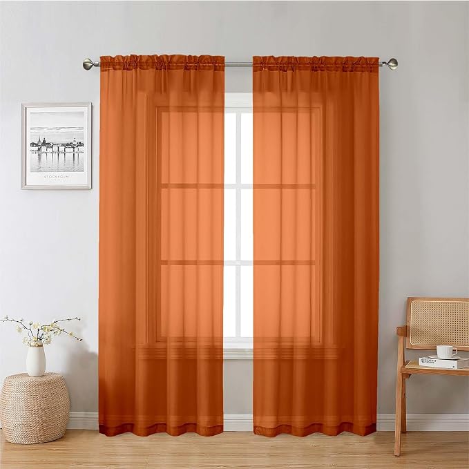 Lecloud Orange Sheer Curtains 78 Inches Long 2 Panels, Light Filtering Voile by Lecloud