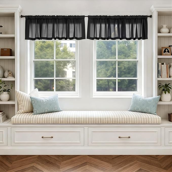 MIULEE Black Valance for Windows, 4 Panels Set, Light Filtering Small Short - Image 4