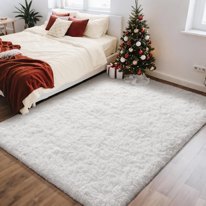 Ophanie White Rugs for Bedroom Fluffy, 4x6 Nursery Soft Fuzzy Shag Plush Shaggy by Ophanie