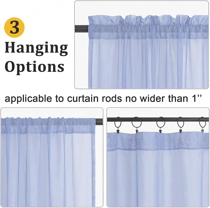 Gwine Denim Blue Sheer Kitchen Curtains 36 Inch Length - Image 3