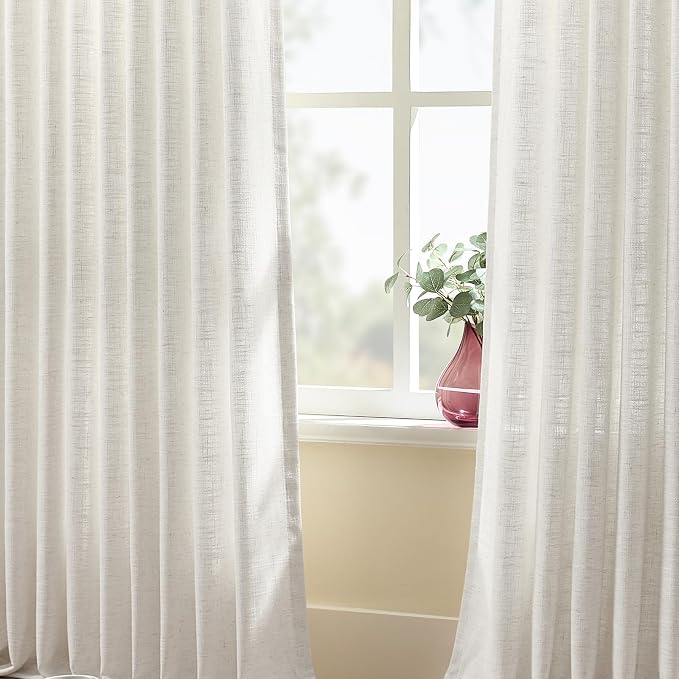 Pinch Pleated Linen Curtains 90 Inches Long 2 Panels - Image 2