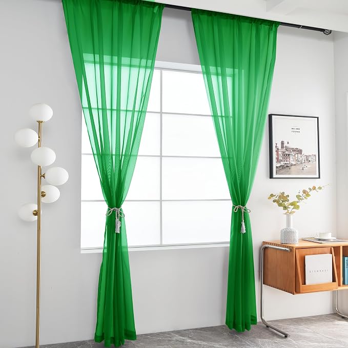 youleyar Solid Sheer Rod Pocket Curtain Voile Draperies 2 Panels White Beige - Image 2