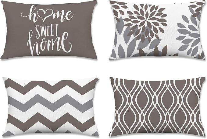 Hexagram Geometric Grey Pillow Covers 12x20 Set of 4, Decorative Outdoor Boho by Hexagram