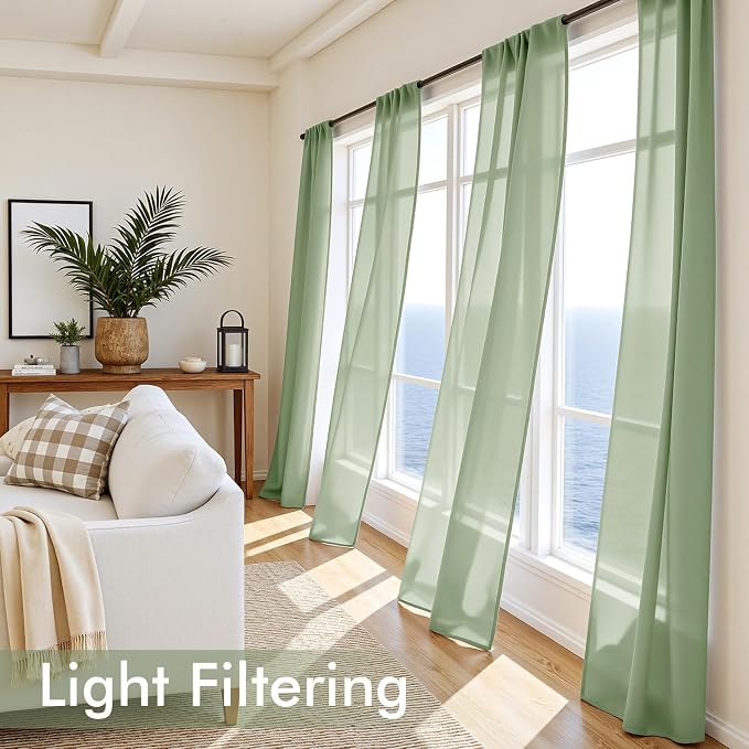MIULEE Sage Green Sheer Curtains 84 Inches Long, 4 Panels Set, Light Filtering - Image 4
