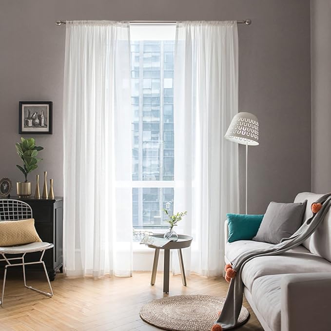 MIULEE 2 Panels Solid Color White Sheer Window Curtains Elegant Window Voile by MIULEE