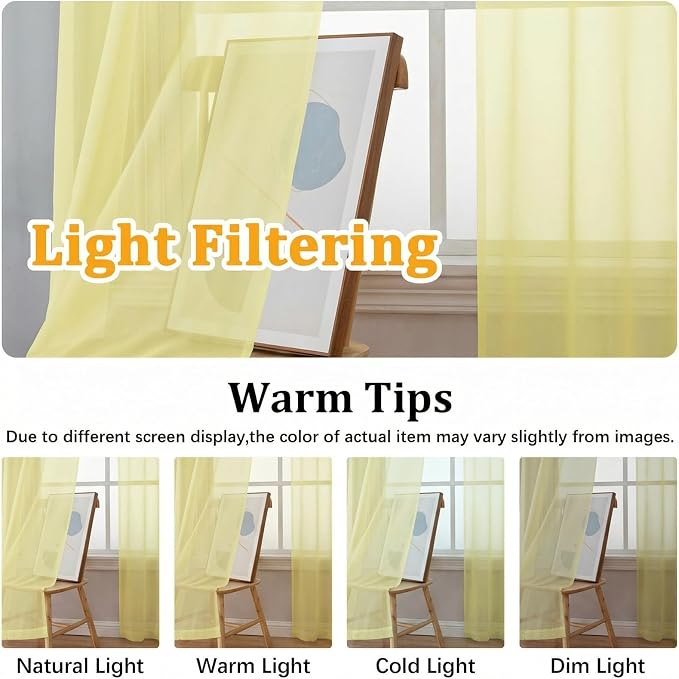 Gwine Light Yellow Sheer Curtains 63 Inch Length - Image 4