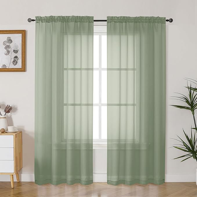 Gwine Sage Green Sheer Curtains 72 Inches Long 2 Panels Set by Gwine