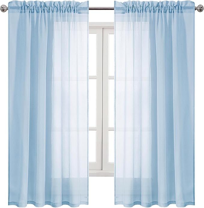 DWCN Sky Blue Sheer Curtains Semi Transparent Voile Rod Pocket Curtains - Image 9