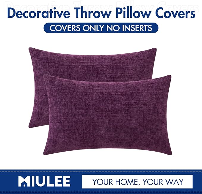 MIULEE Pack of 2 Couch Throw Pillow Covers 12x20 Inch Soft Plum Purple Chenille - Image 6