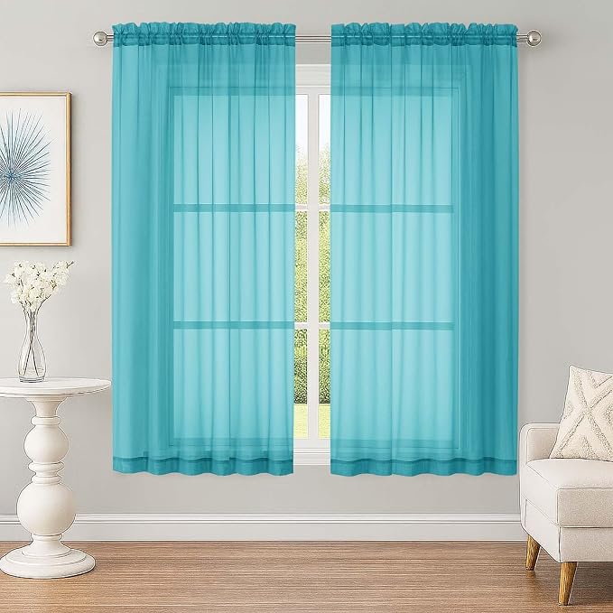 OWENIE Sheer Turquoise Curtains, Sheer Curtains 63 inch Length 2 Panels Set by OWENIE
