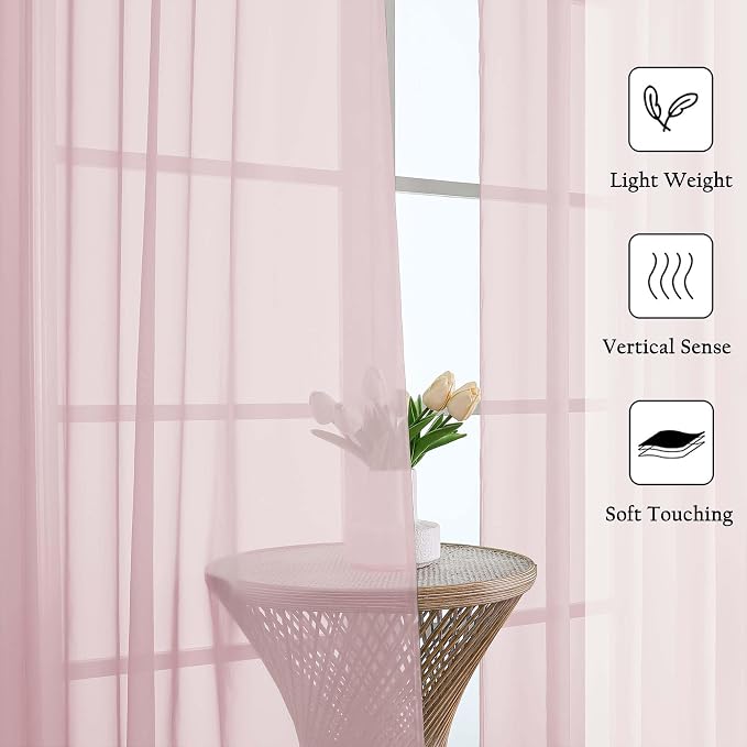Lecloud Blush Pink Sheer Curtains - Image 2