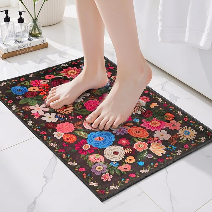 Black/Brown 24x17 Inch Home Decor Entry Rug, Small Door Mat Bath Mats by WelcometoBabovid
