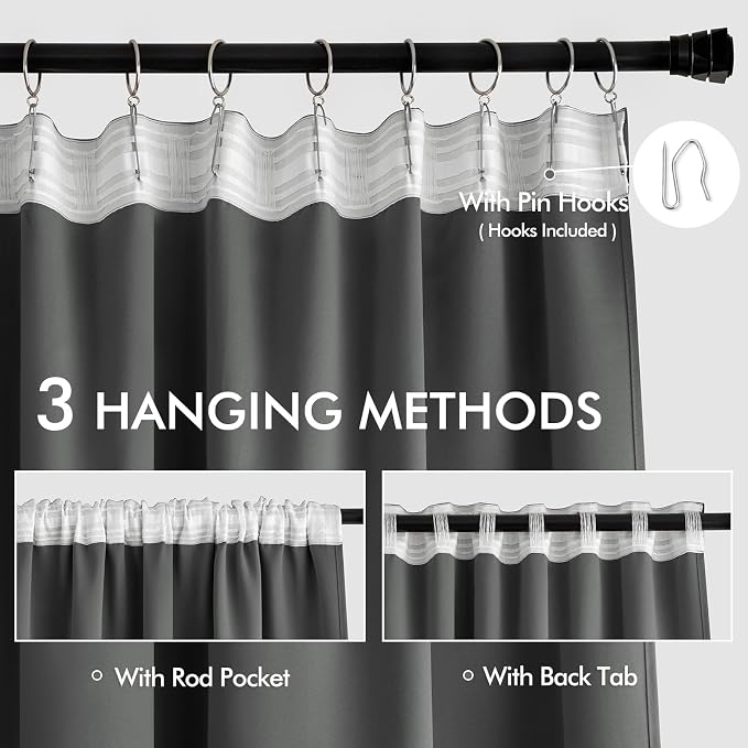 MIULEE Grey Back Tab Blackout Curtains 63 Inch Length 2 Panels Set - Image 3