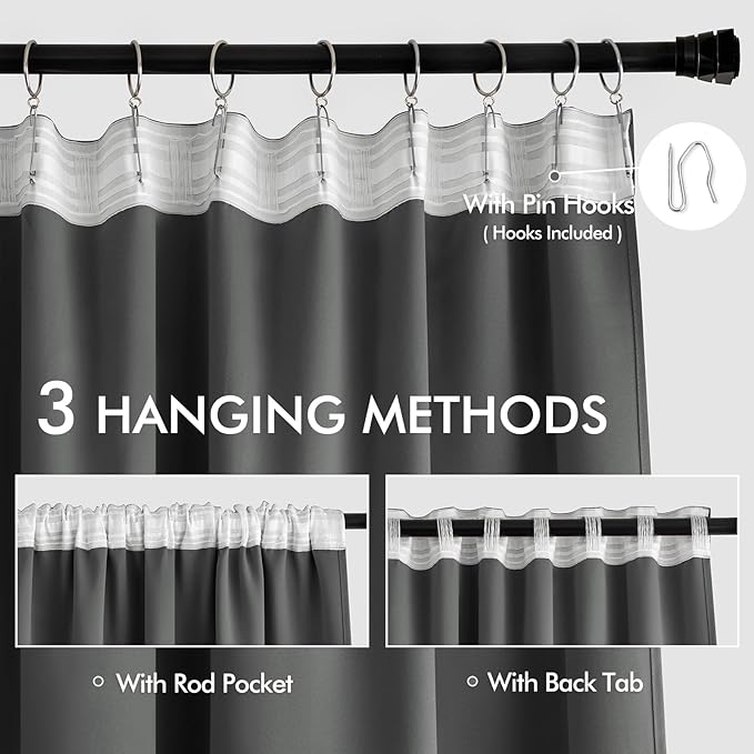 MIULEE Back Tab Grey Blackout Curtains 96 Inch Long 2 Panels Set - Image 3